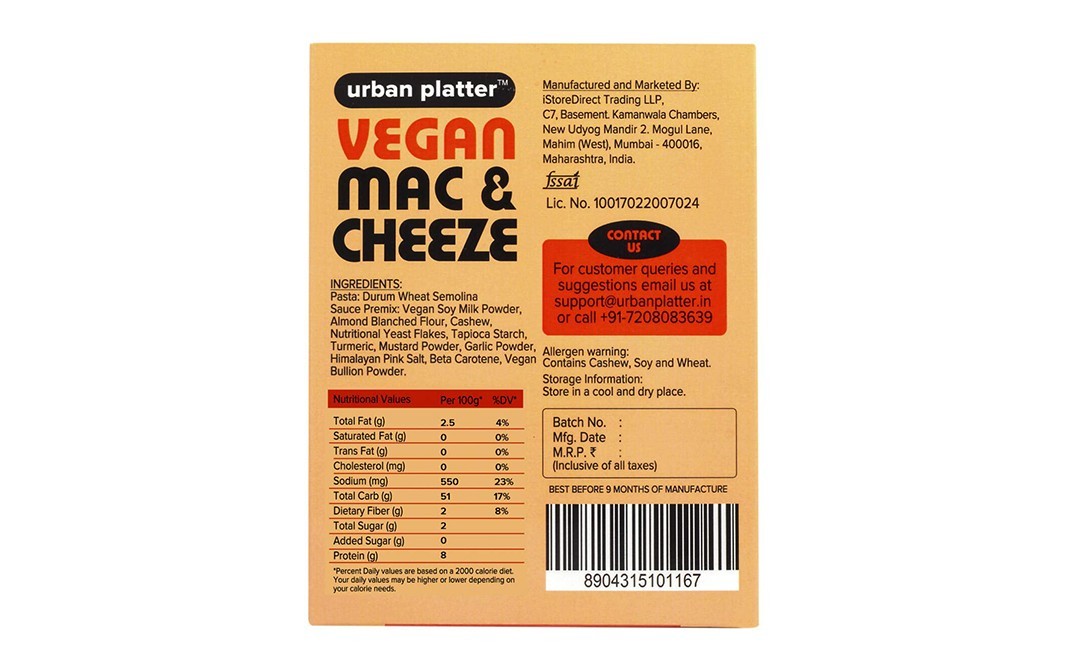 Urban Platter Vegan Mac & Cheeze Cheddar Style   Box  200 grams